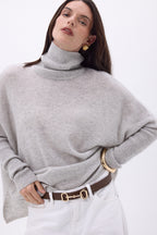 Pull Col Roule Poncho Naya - Gris Clair - Femme - 100% Cachemire