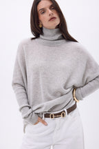 Pull Col Roule Poncho Naya - Gris Clair - Femme - 100% Cachemire