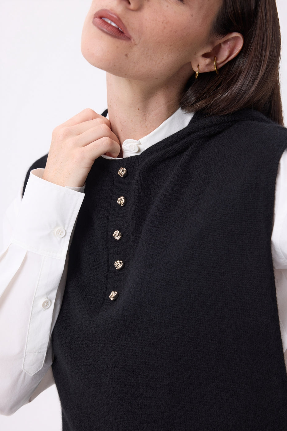 Passamontagna Pettorina Bottoni Dorati Neo - Nero - Donna - 100% Cashmere