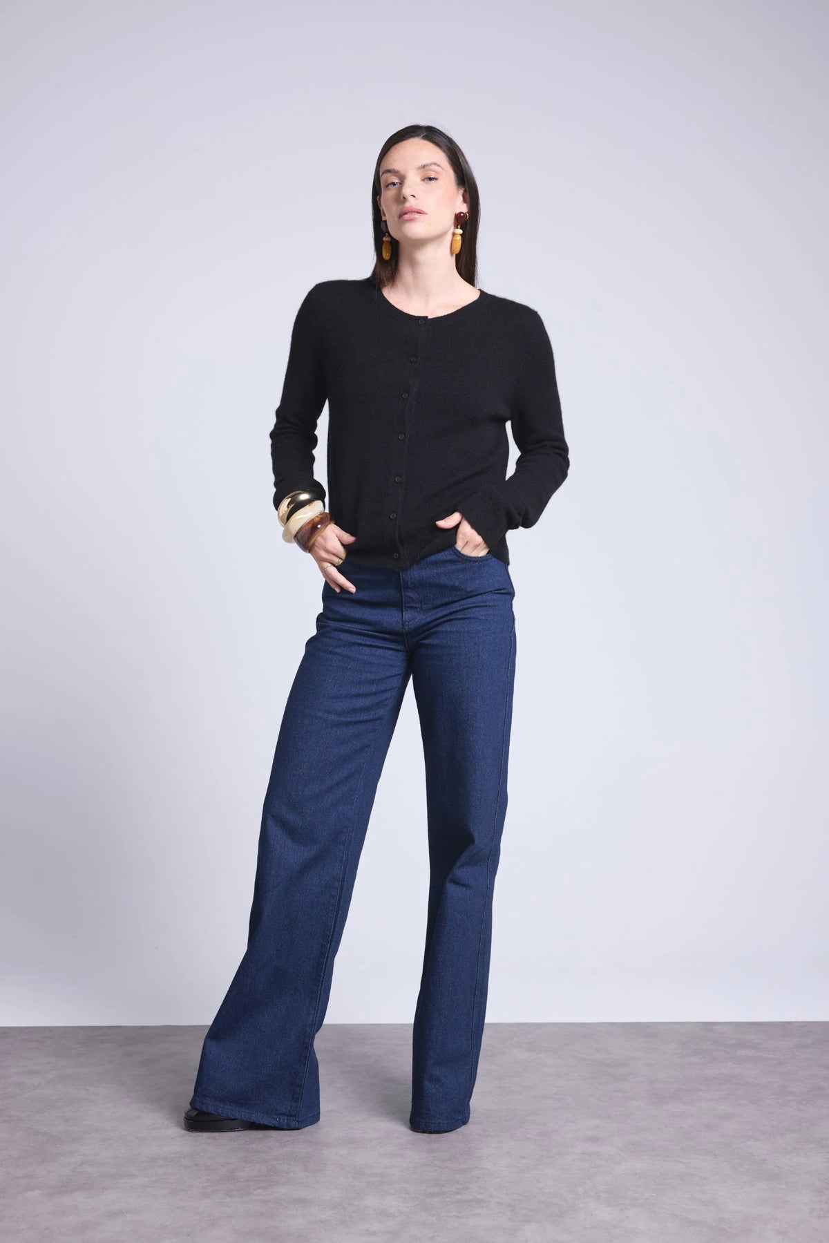Cardigan Col Rond Neva - Noir - Femme - 100% Cachemire