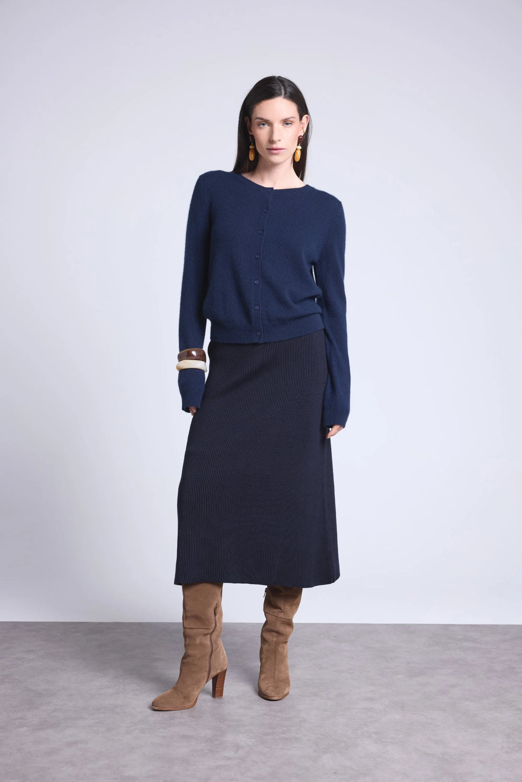 Cardigan Col Rond Neva - Bleu Marine - Femme - 100% Cachemire