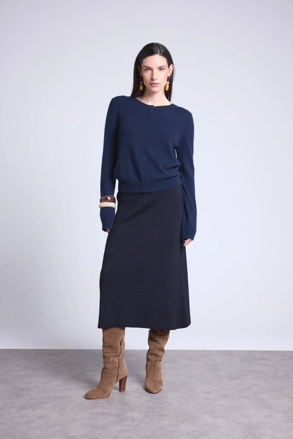Cardigan Col Rond Neva - Bleu Marine - Femme - 100% Cachemire