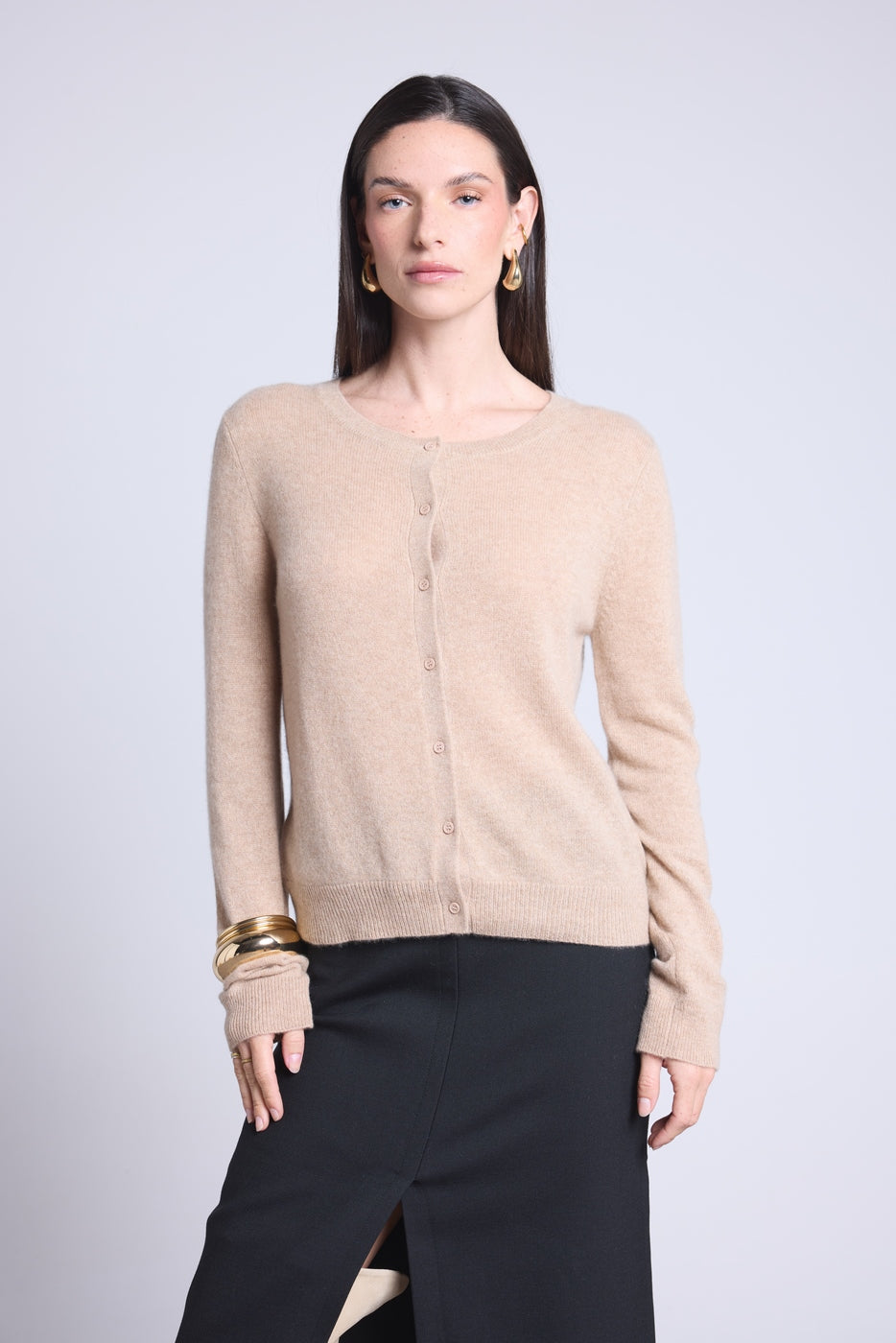 Cardigan Col Rond Neva - Beige Creme - Femme - 100% Cachemire