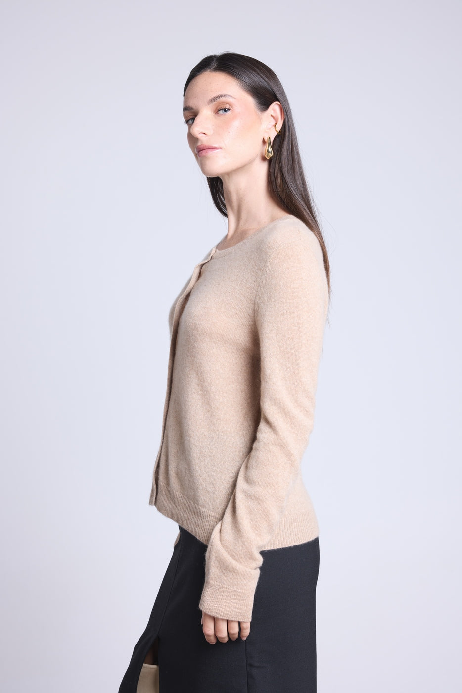 Cardigan Col Rond Neva - Beige Creme - Femme - 100% Cachemire