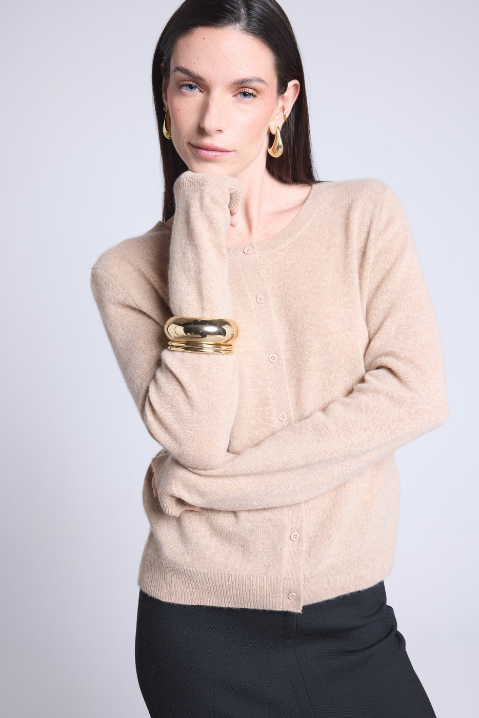 Cardigan Col Rond Neva - Beige Creme - Femme - 100% Cachemire