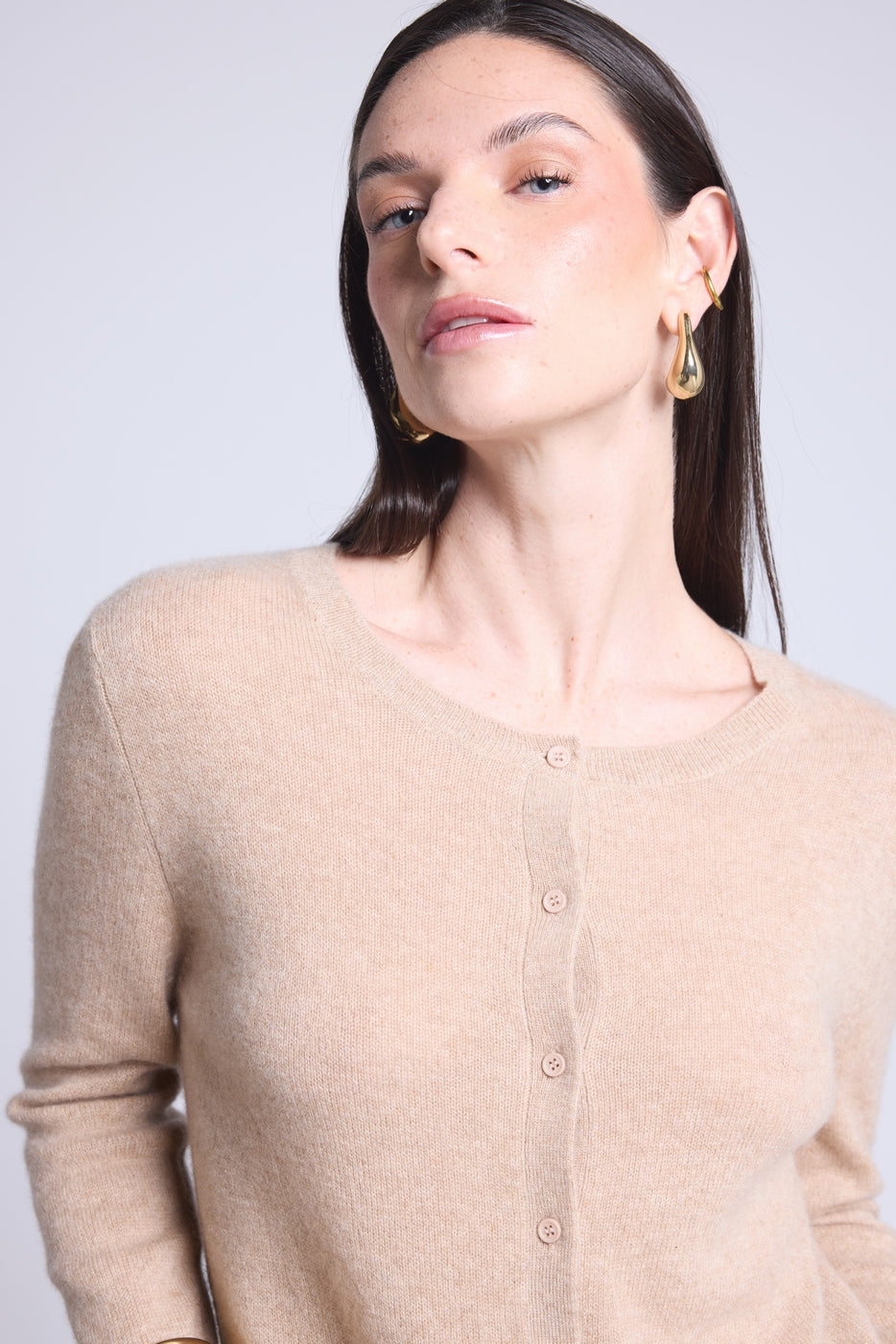 Cardigan Col Rond Neva - Beige Creme - Femme - 100% Cachemire