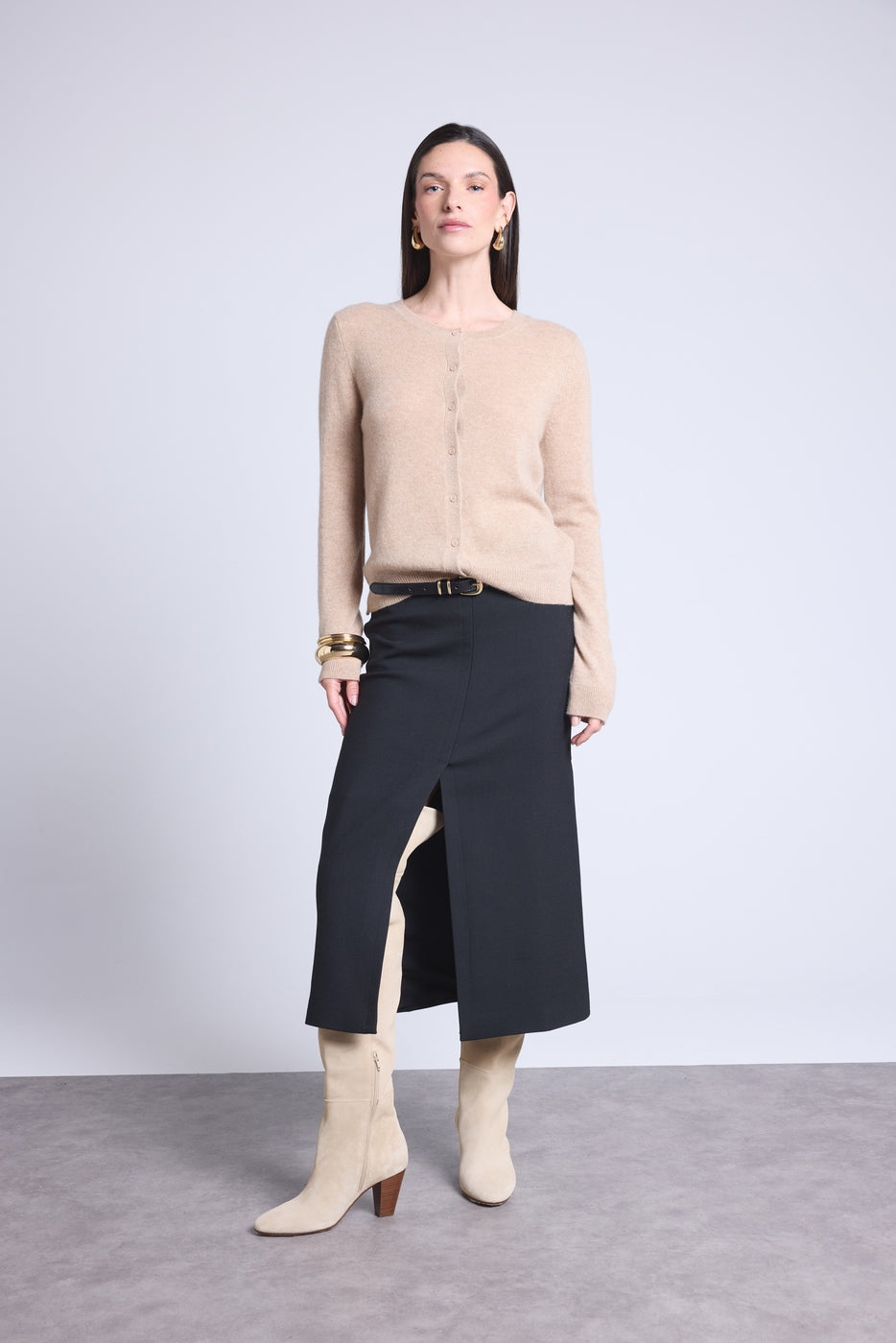 Cardigan Col Rond Neva - Beige Creme - Femme - 100% Cachemire
