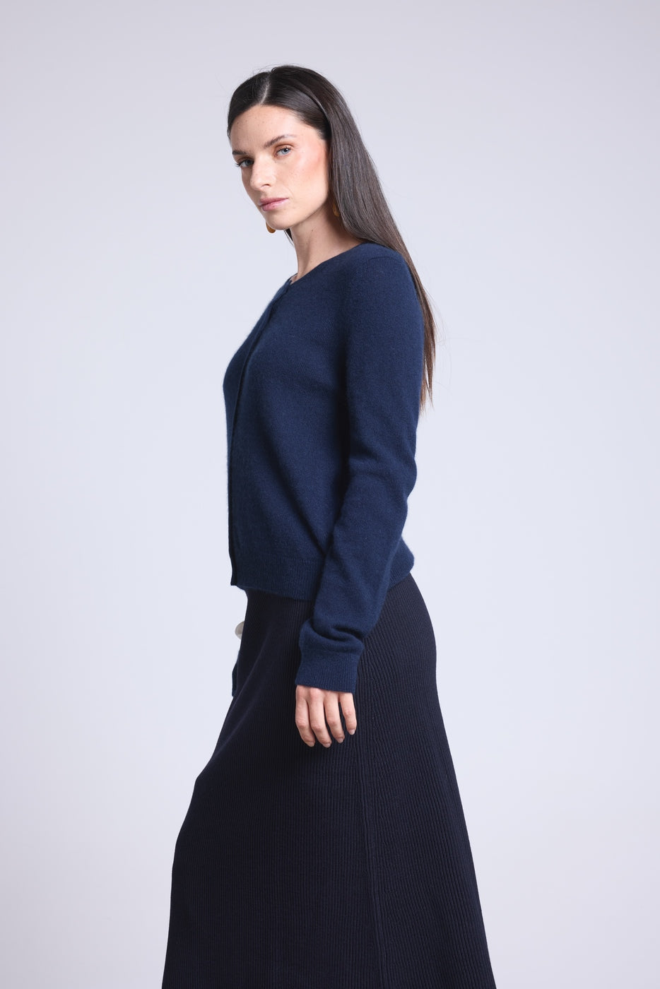 Cardigan Col Rond Neva - Bleu Marine - Femme - 100% Cachemire