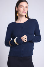 Cardigan Col Rond Neva - Bleu Marine - Femme - 100% Cachemire