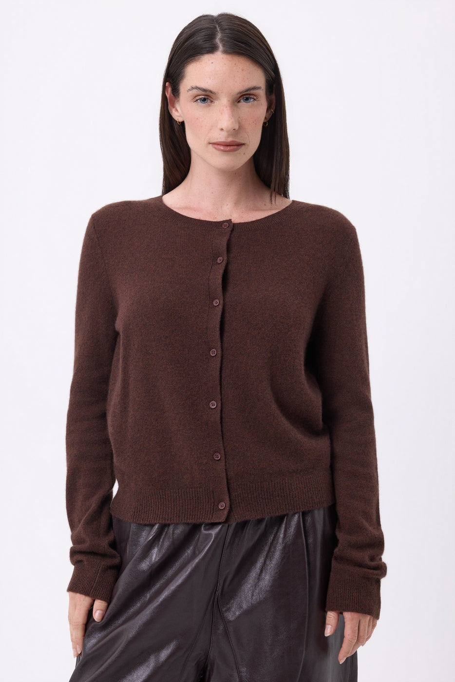 Cardigan Collo Tondo Neva - Marrone Cioccolato - Donna - 100% Cashmere