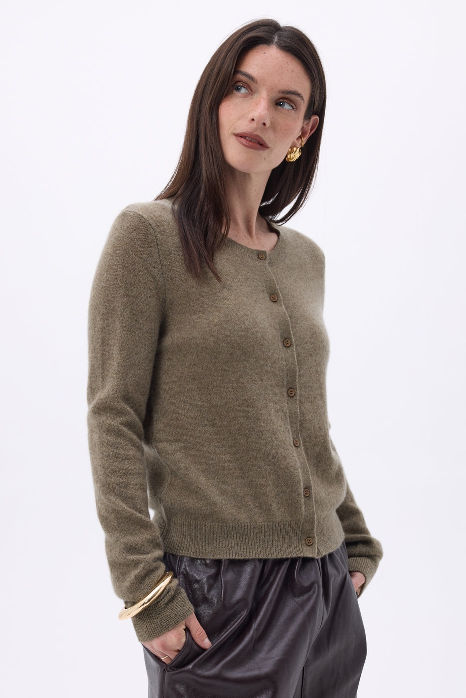 Cárdigan de cuello redondo Neva - Caqui jaspeado - Mujer