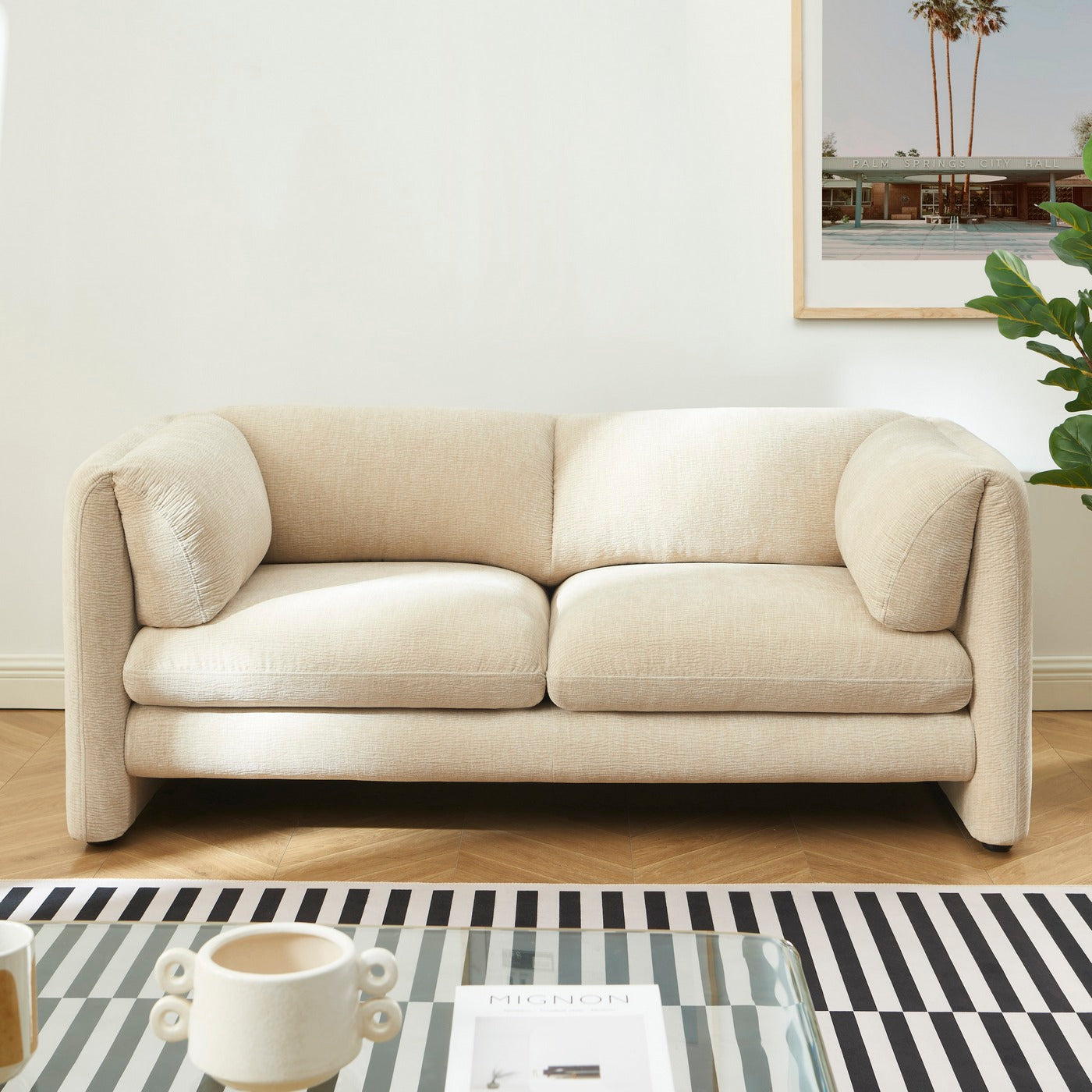 Nikki - Canapé 2 Places - Velours Texturé - Beige