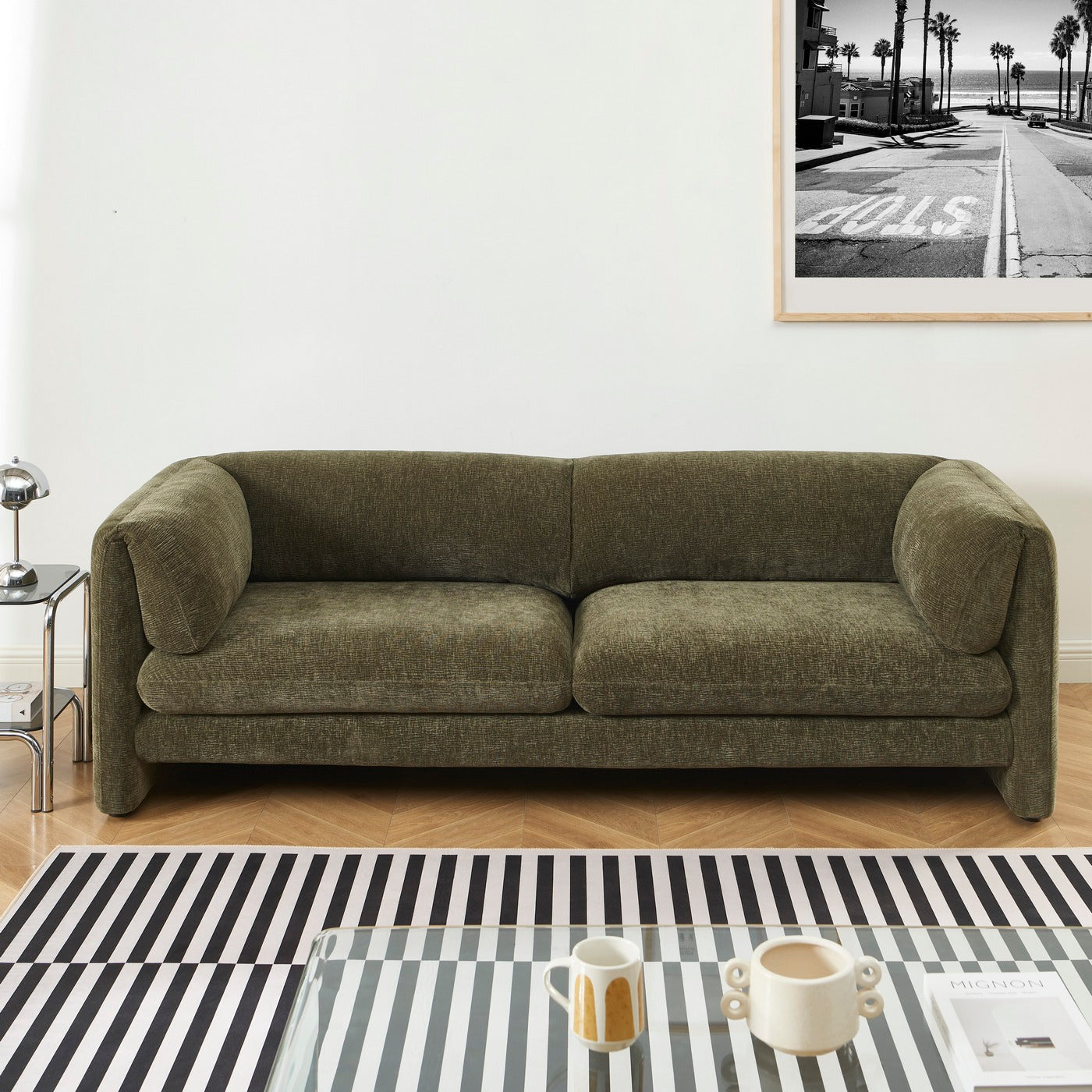 Nikki - 3 Seater Sofa - Textured Velvet - Green