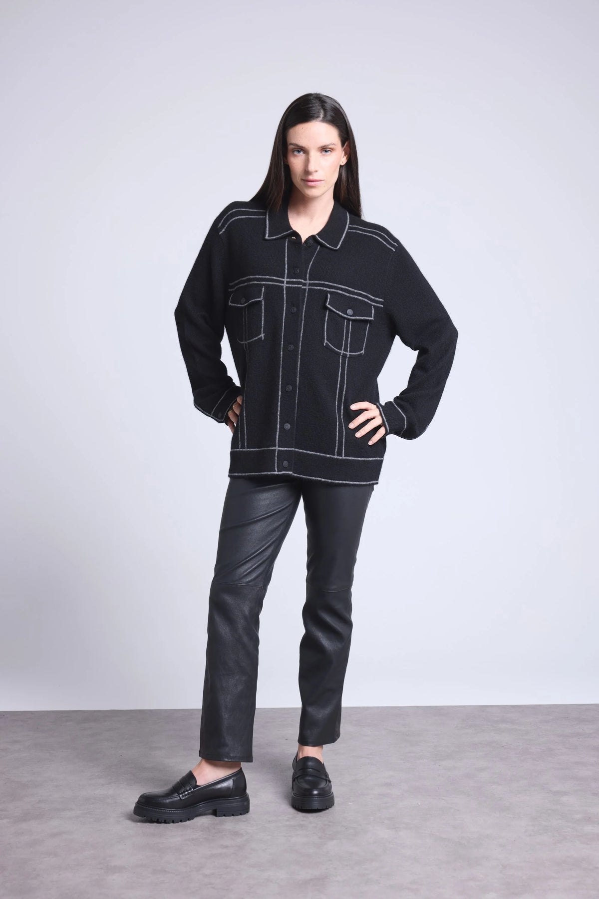 Oversize Kashmirjacka Nina - Svart Grå - Dam - 100 % Kaschmir
