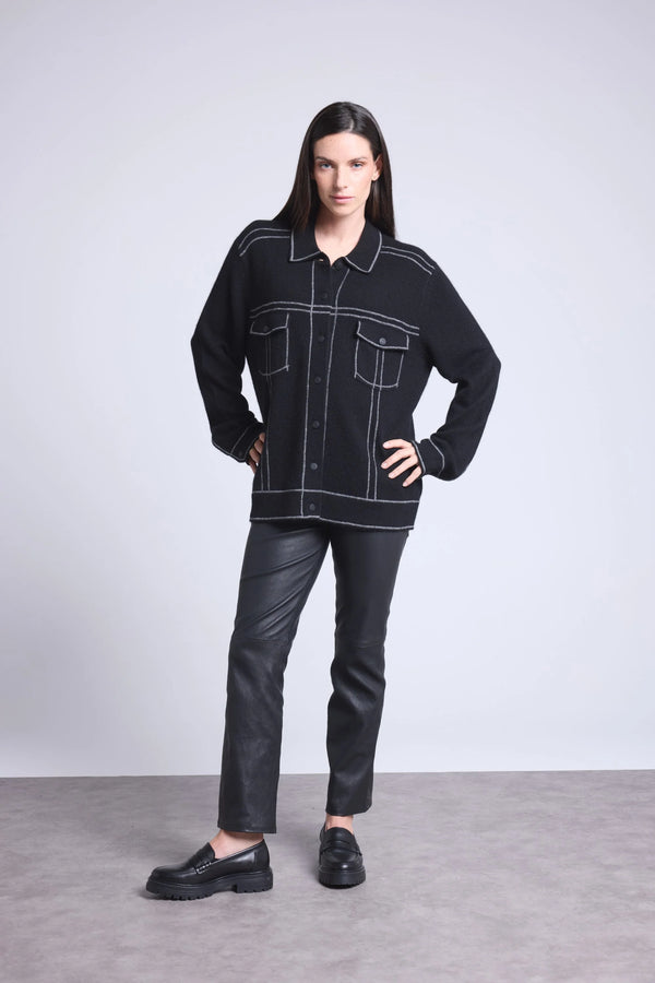 Veste Oversize Cachemire Nina - Noir Gris - Femme - 100% Cachemire