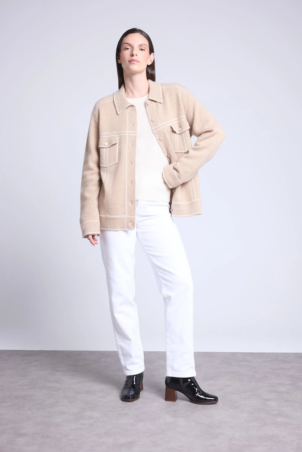 Chaqueta Oversize Cachemira Nina - Beige Blanco - Mujer