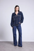 Veste Oversize Cachemire Nina - Bleu Marine Beige - Femme - 100% Cachemire