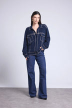 Nina Oversized Cashmere Jacket - Navy Beige - Women