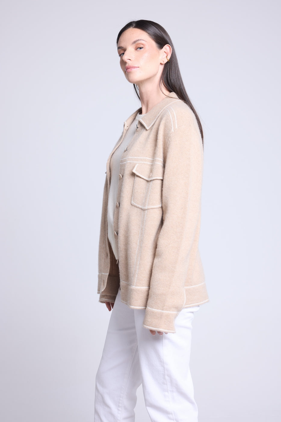 Veste Oversize Cachemire Nina - Beige Blanc - Femme - 100% Cachemire