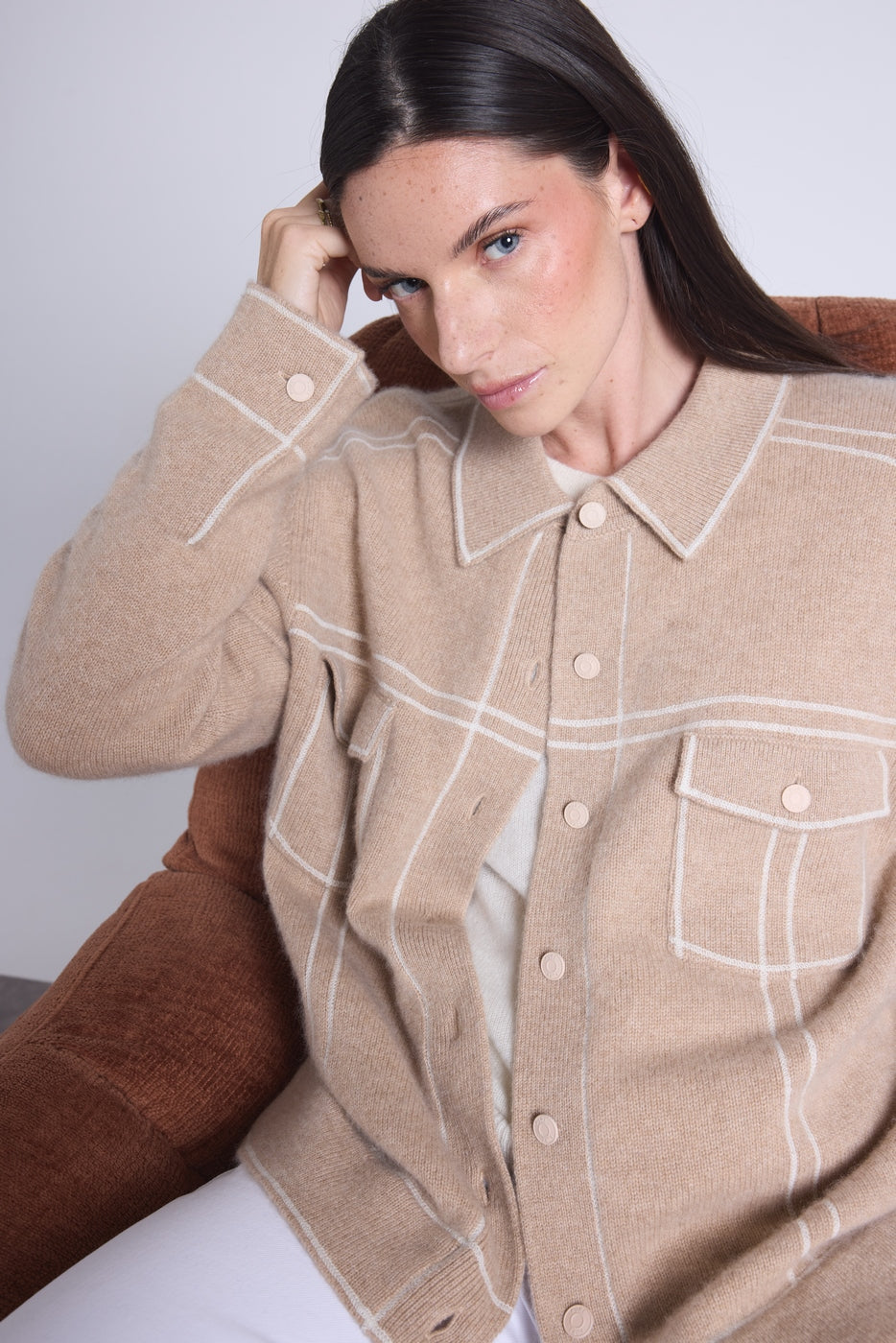 Chaqueta Oversize Cachemira Nina - Beige Blanco - Mujer