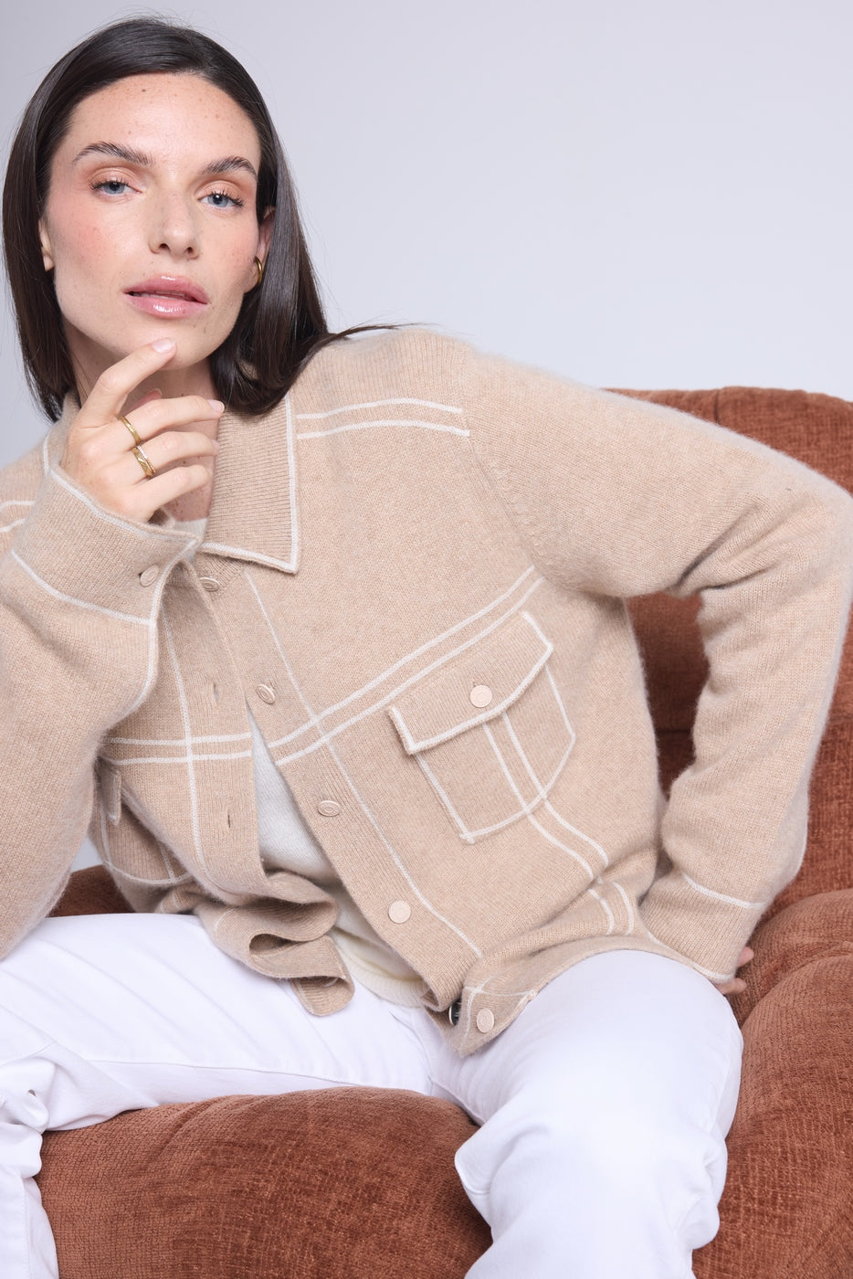 Chaqueta Oversize Cachemira Nina - Beige Blanco - Mujer