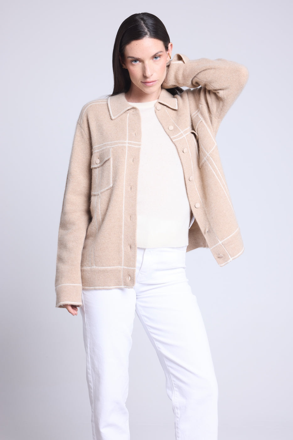 Veste Oversize Cachemire Nina - Beige Blanc - Femme - 100% Cachemire