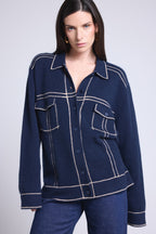 Veste Oversize Cachemire Nina - Bleu Marine Beige - Femme - 100% Cachemire