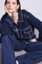 Nina Oversized Cashmere Jacket - Navy Beige - Women