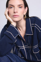 Nina Oversized Cashmere Jacket - Navy Beige - Women