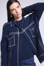 Nina Oversized Cashmere Jacket - Navy Beige - Women