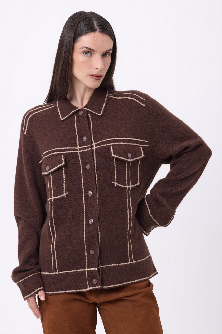 Chaqueta oversize Nina - Marrón chocolate beige crema - Mujer