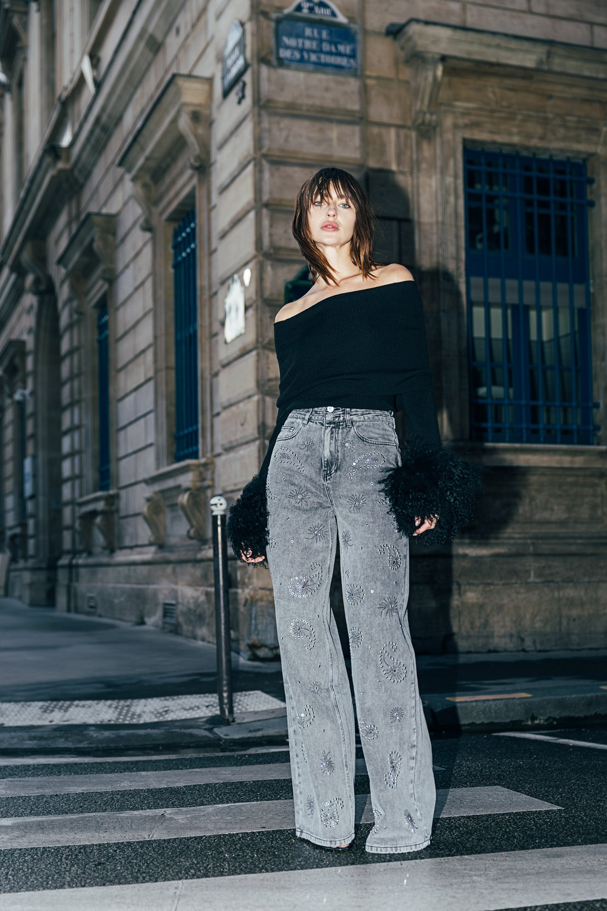 Jeans Lara - Strass Grå
