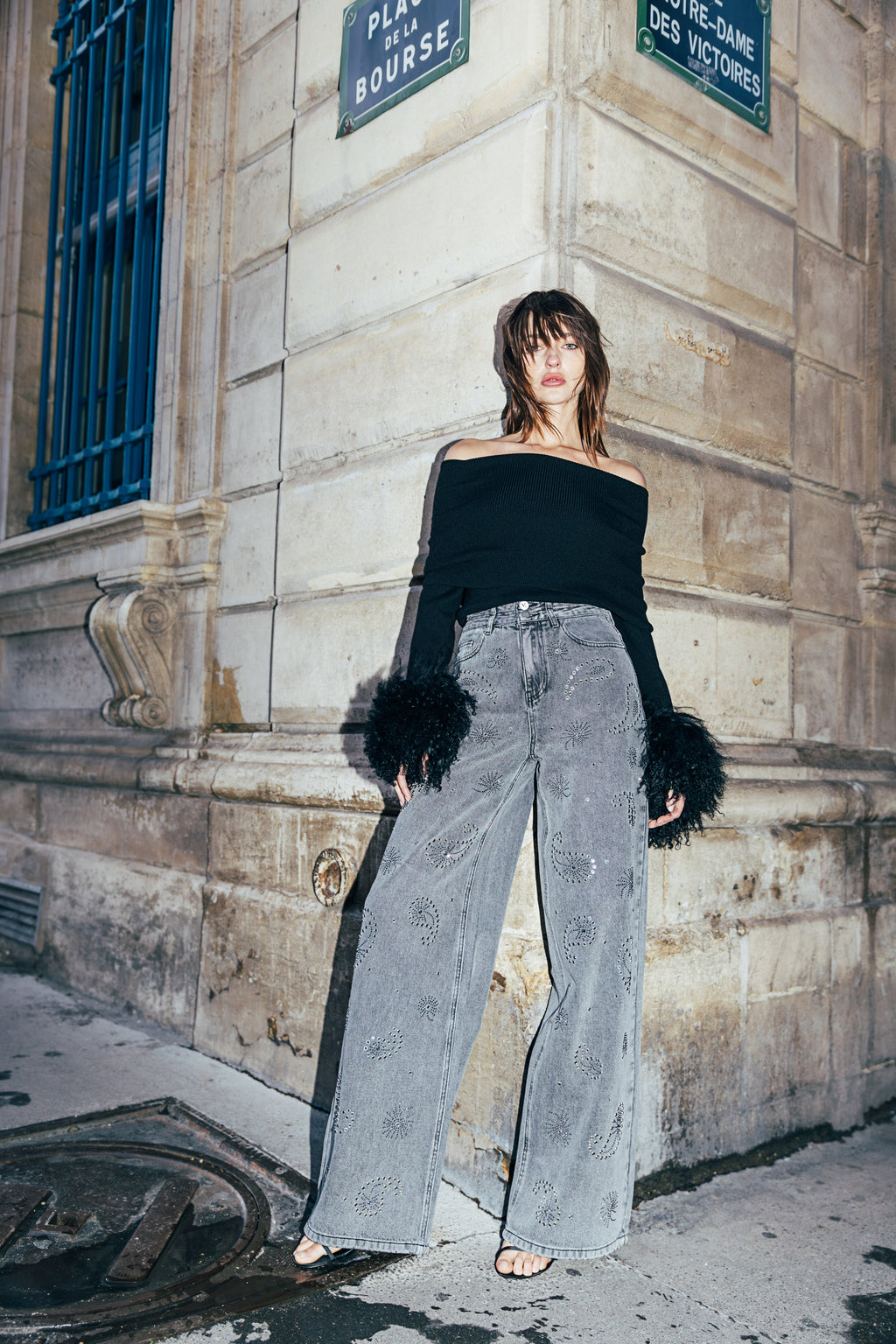 Jeans Lara - Strass Grå