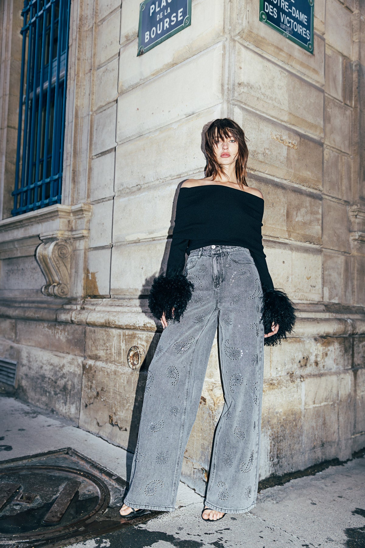 Jeans Lara - Strass Grå