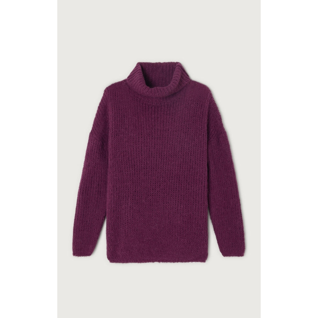 Fluffy Roll-Neck Boat-Neck Jumper - Plum - Women
