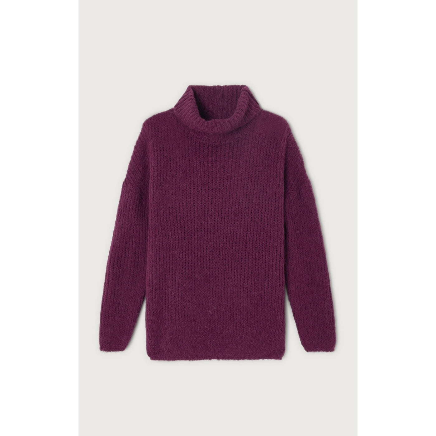 Fluffy Roll-Neck Boat-Neck Jumper - Plum - Women