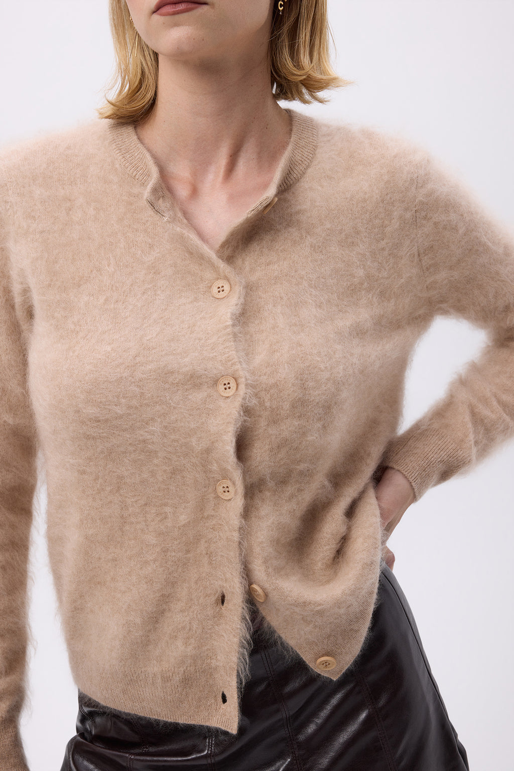 Cardigan Crew – Brushed Cashmere Noor - Cremebeige - Dame