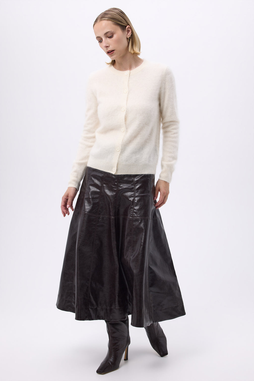 Cardigan girocollo – Brushed Cashmere Noor - Bianco - Donna