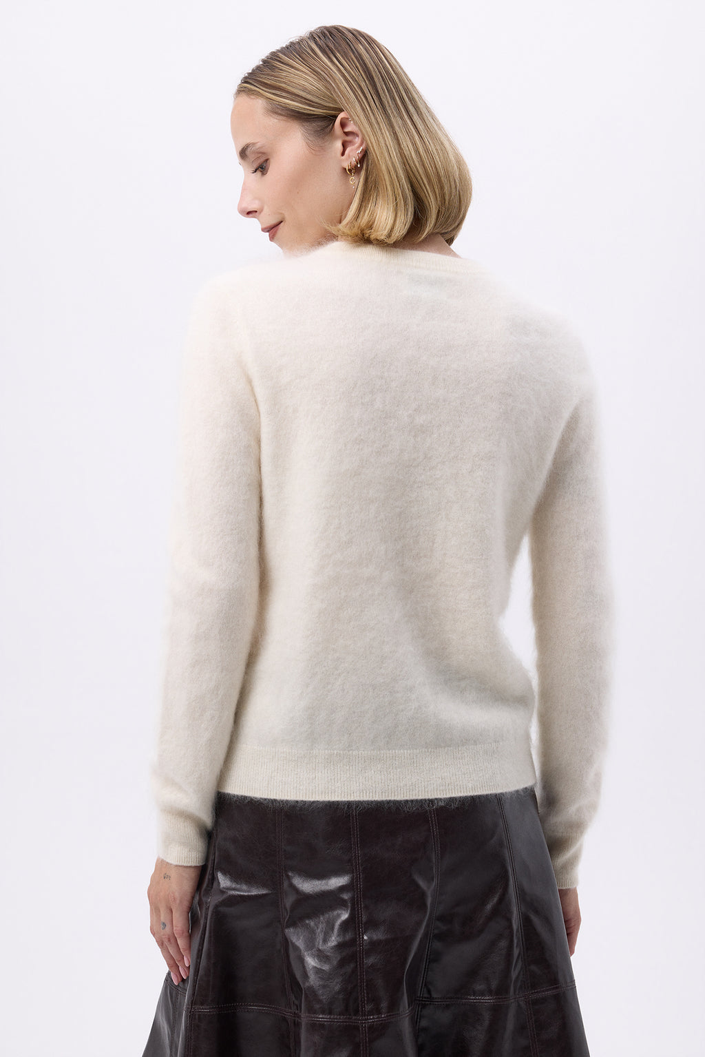 Cardigan girocollo – Brushed Cashmere Noor - Bianco - Donna