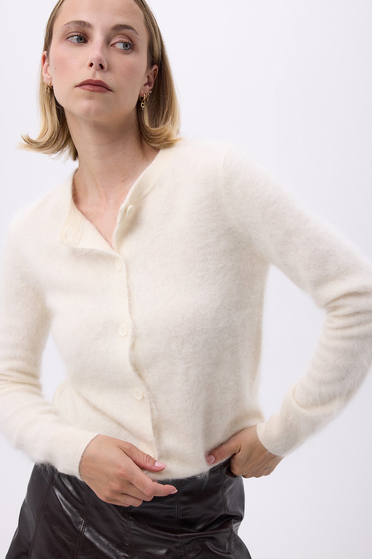 Cardigan girocollo – Brushed Cashmere Noor - Bianco - Donna