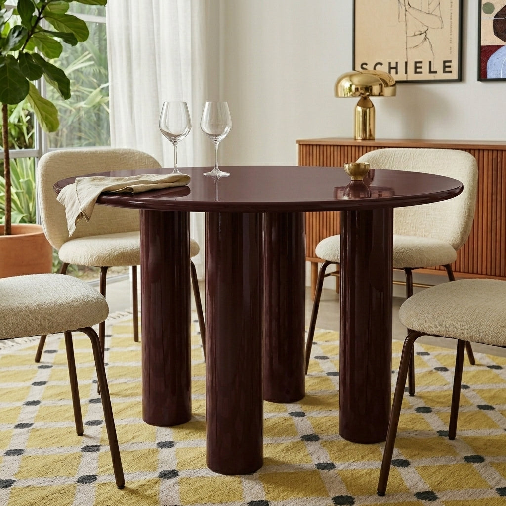 Nori - Table De Séjour Ronde - Laqué - Marron