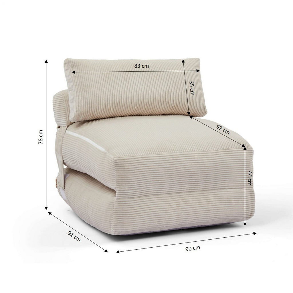 Nyx - Fauteuil Convertible Compressé En Mousse 1 Place - Velours Côtelé - Beige