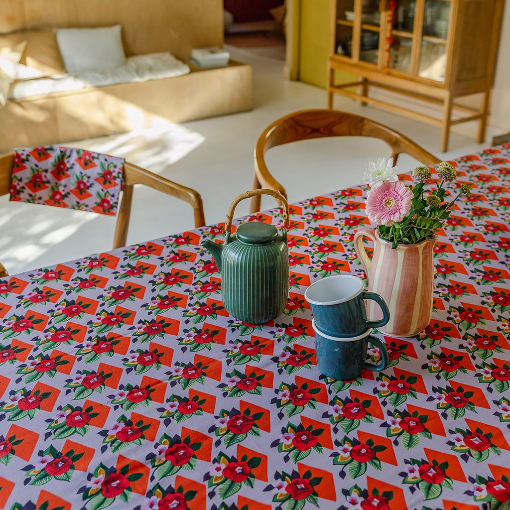 Suzie - Nappe Carrée - En Coton - Lila