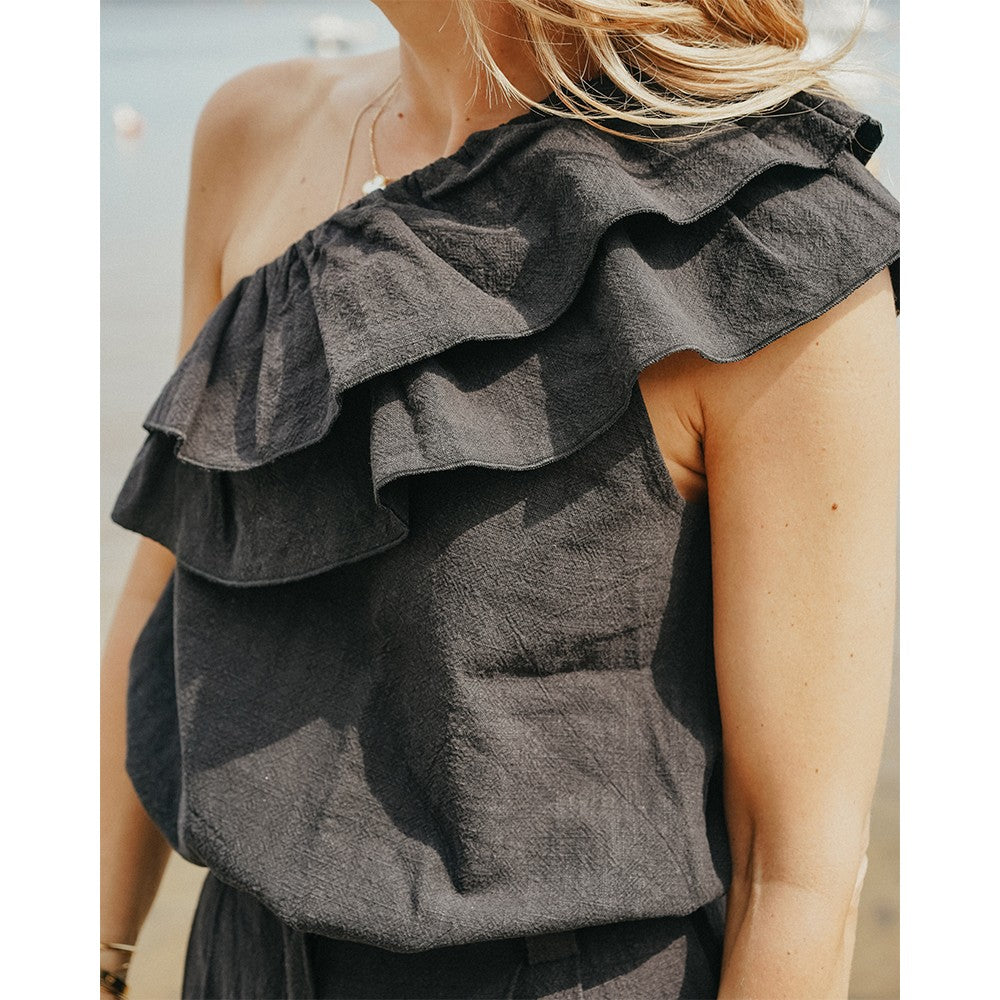 Seven August - New Tara Blouse - Black Linen