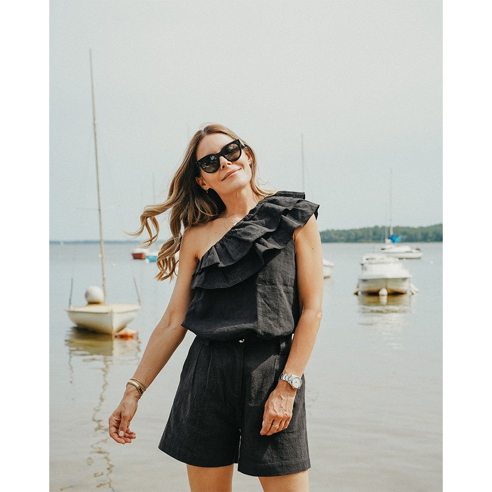 Seven August - New Tara Blouse - Black Linen