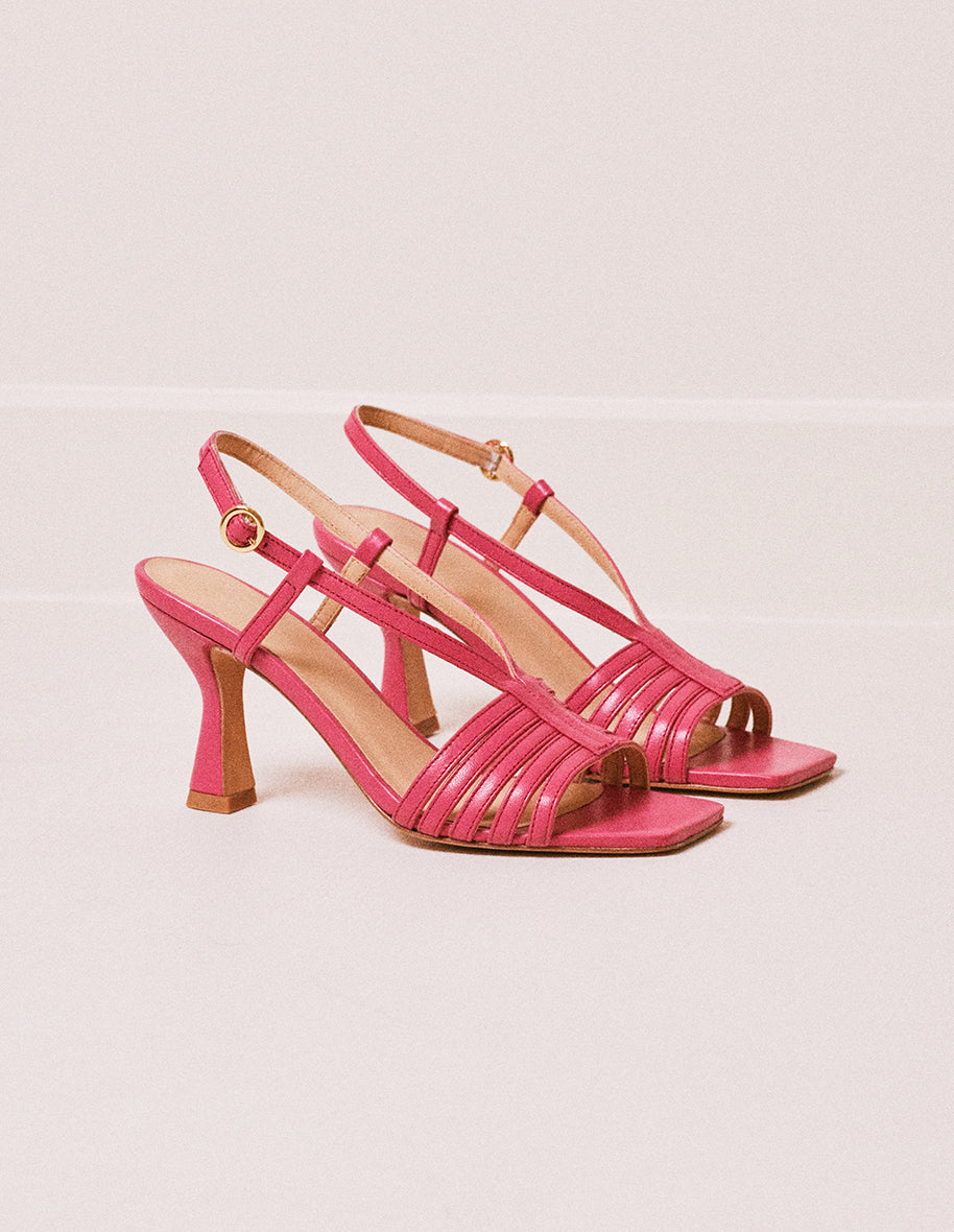 Sandale à talon en cuir fuchsia Ninon M - M.Moustache
