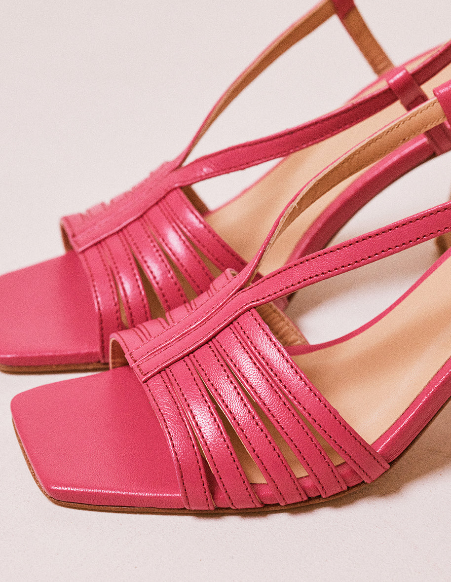 Sandale à talon en cuir fuchsia Ninon M - M.Moustache