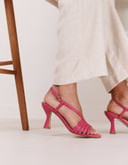 Sandale à talon en cuir fuchsia Ninon M - M.Moustache