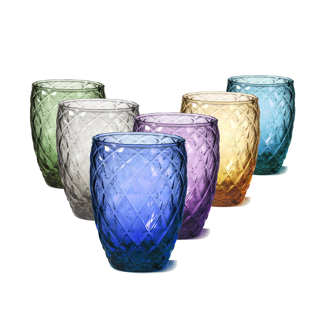 Diamond - Lot De 6 Verres - H10 Cm - Coloris Assortis