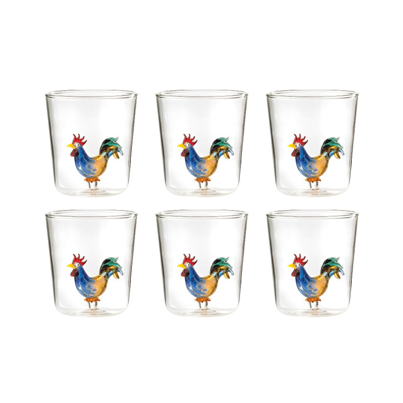 Pet Friends Cocoricó - Lot De 6 Verres Décorés - H9,3 Cm